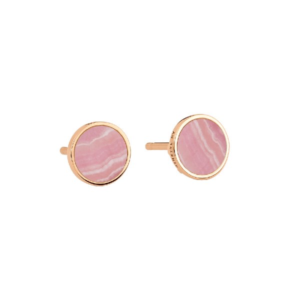 Earrings Ginette NY Ever Disc studs in pink gold and rhodocrosite