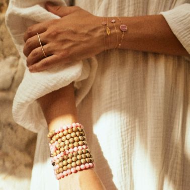 Bracelet Ginette NY Ever Disc mini en or rose et en rhodochrosite