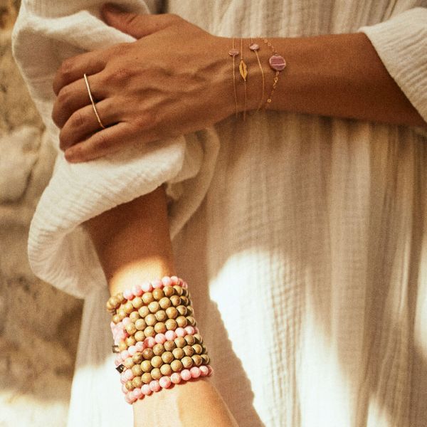 Bracelet Ginette NY Ever Disc mini en or rose et en rhodochrosite