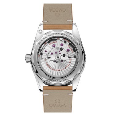 Omega Seamaster 300 automatic Co-Axial watch blue dial beige leather strap 41 mm 234.32.41.21.03.001