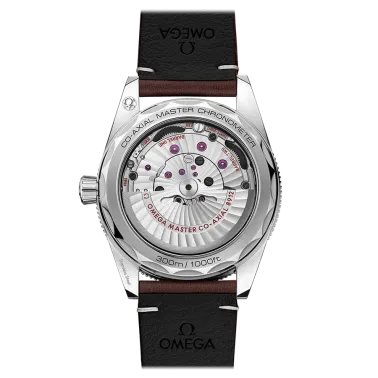 Omega Seamaster 300 automatic Co-Axial watch black dial brown leather strap 41 mm 234.32.41.21.01.001