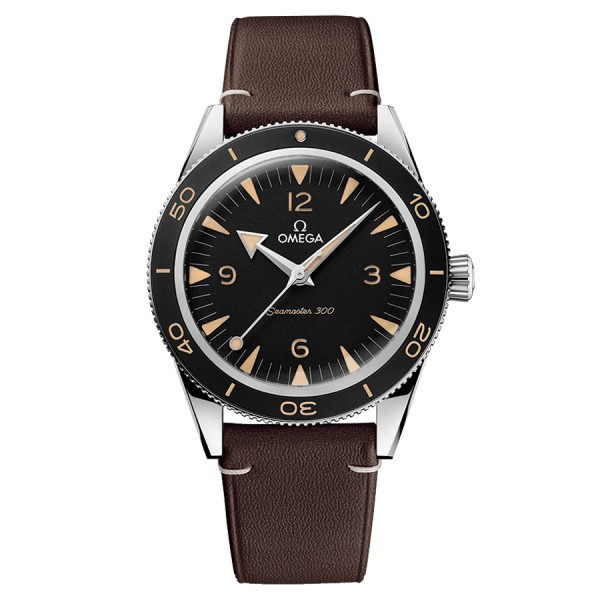 Montre Omega Seamaster 300 automatique Co-Axial cadran noir bracelet cuir brun 41 mm 234.32.41.21.01.001