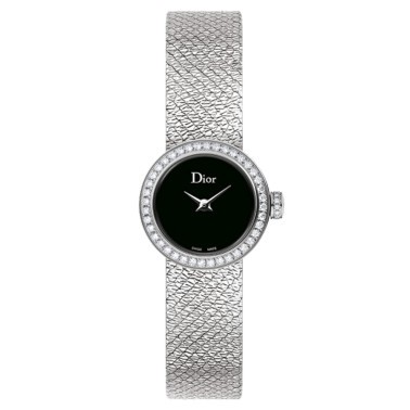 Montre Mini D de Dior Satine quartz cadran noir lunette sertie 19 mm CD040110M004