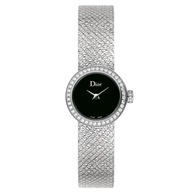 Montre Mini D de Dior Satine quartz cadran noir lunette sertie 19 mm CD040110M004