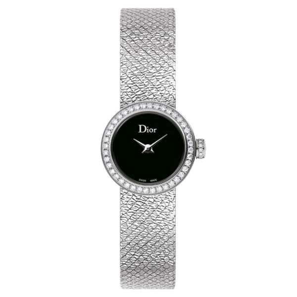 Mini D de Dior Satine quartz watch black dial bezel set 19 mm CD040110M004
