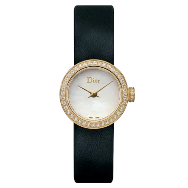 Montre Mini D de Dior quartz cadran nacre lunette sertie bracelet satin noir 19 mm CD040150A001