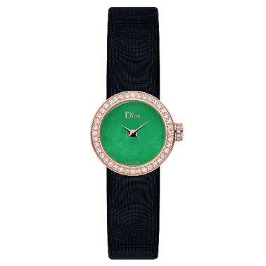 Mini D watch by Dior quartz green dial bezel set black satin strap 19 mm CD040170A003