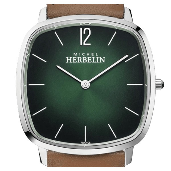 Michel Herbelin Orologio Uomo Quarzo 19515/16NB - Cassa Acciaio 38,7mm, Quadrante Verde Con Datario, Bracciale Acciaio