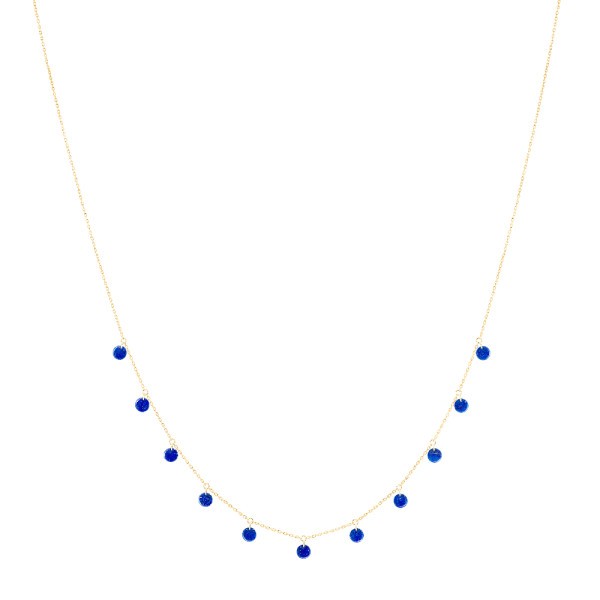 Necklace La Brune et la Blonde Polka in yellow gold and lapis lazuli