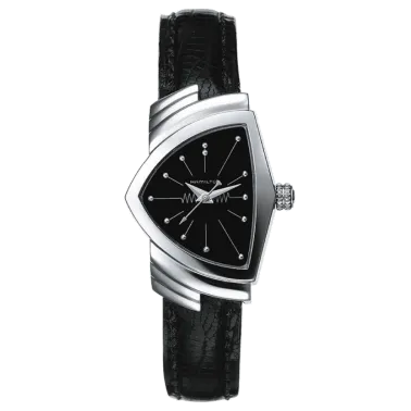Montre Hamilton Ventura cadran noir bracelet cuir de veau grainé façon lézard noir - SOLDAT PL