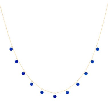 Necklace La Brune et la Blonde Polka in yellow gold and lapis lazuli