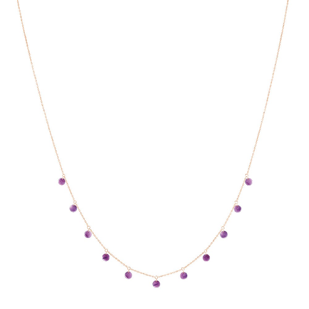 Necklace La Brune et la Blonde Polka in pink gold and lepidolite