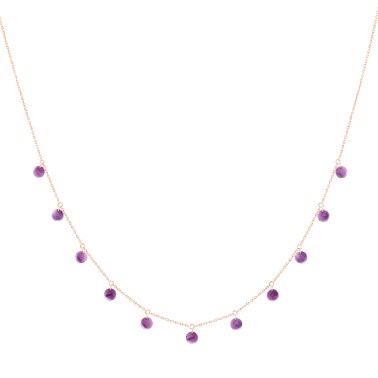 Necklace La Brune et la Blonde Polka in pink gold and lepidolite