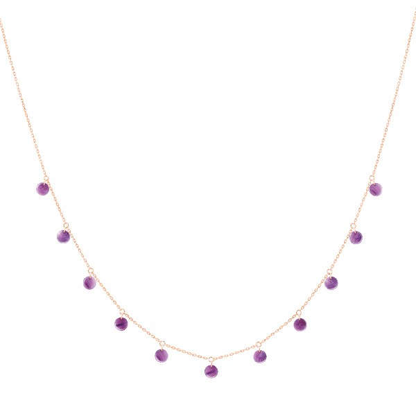 Necklace La Brune et la Blonde Polka in pink gold and lepidolite