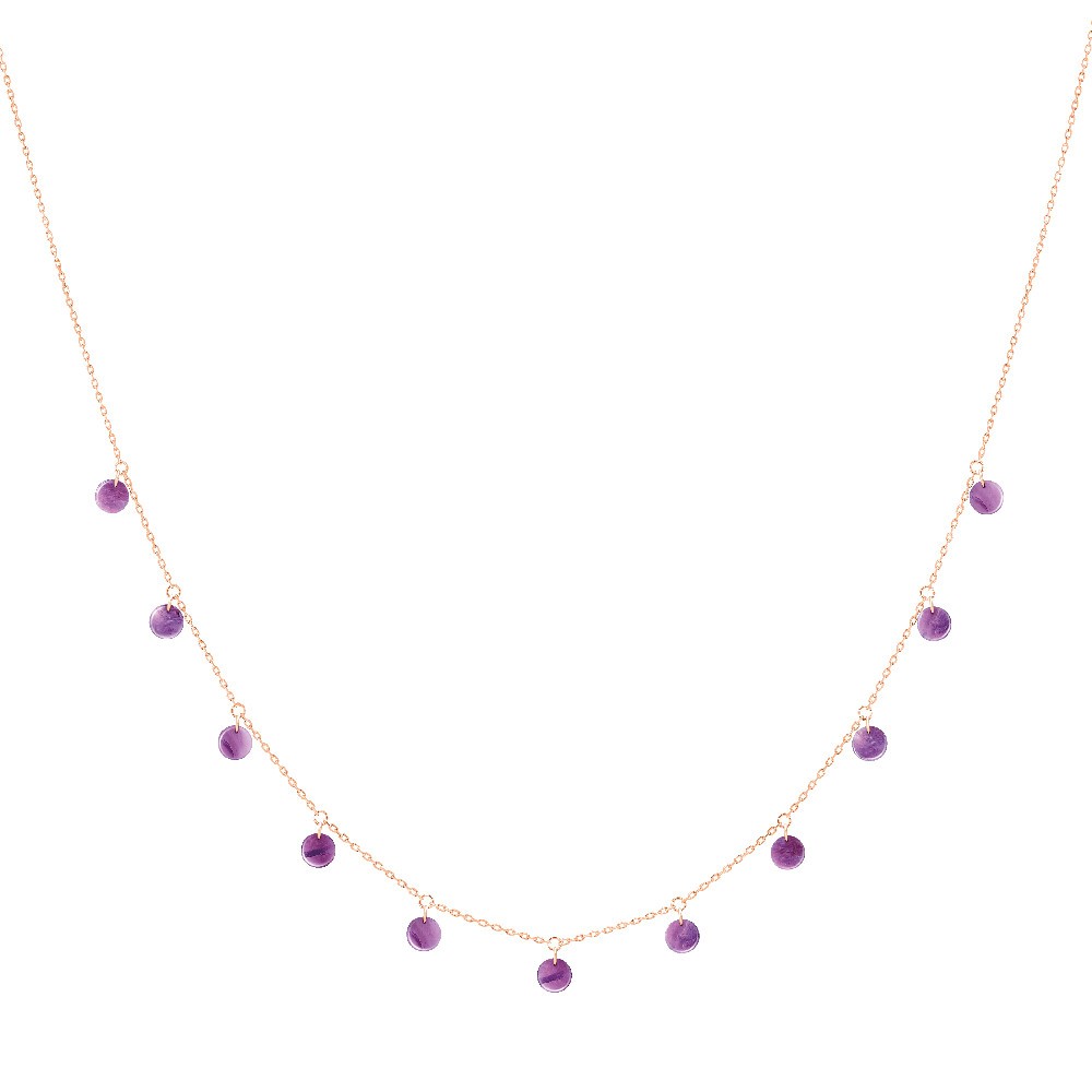 Necklace La Brune et la Blonde Polka in pink gold and lepidolite