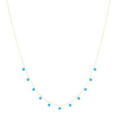 Necklace La Brune et la Blonde Polka in yellow gold and turquoise