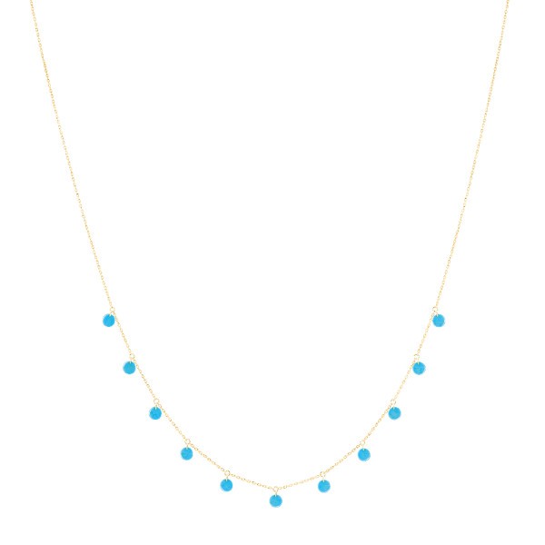 Collier La Brune et la Blonde Polka en or jaune et turquoise