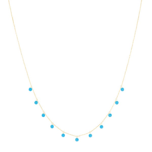 Necklace La Brune et la Blonde Polka in yellow gold and turquoise