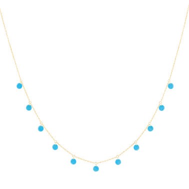 Necklace La Brune et la Blonde Polka in yellow gold and turquoise