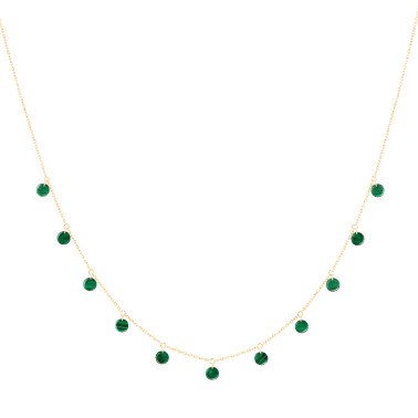 Necklace La Brune et la Blonde Polka in yellow gold and malachite