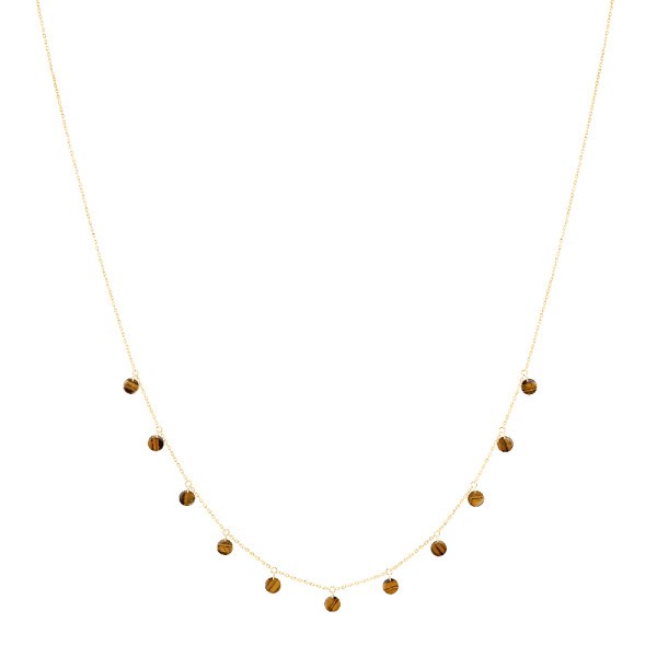 Necklace La Brune et la Blonde Polka in yellow gold and eye of tiger