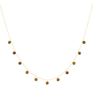 Collier La Brune et la Blonde Polka en or jaune et œil de tigre