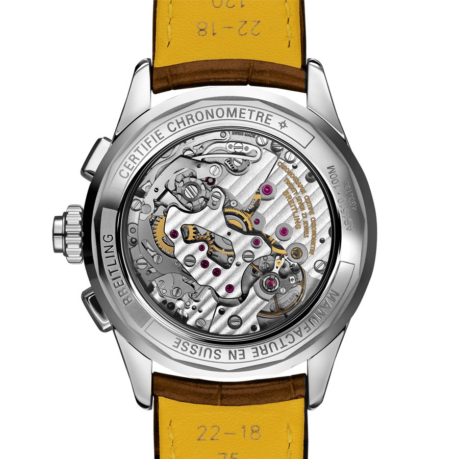 Montre Breitling Premier B15 Automatique Duograph 42 cadran bleu bracelet cuir croco brun 42 mm