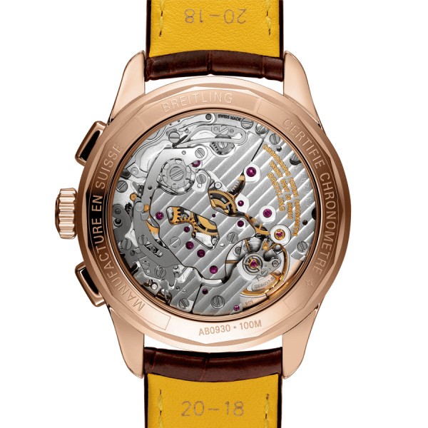 Montre Breitling Premier B09 Automatique Chronograph 40 Or rouge cadran argent bracelet cuir croco brun 40 mm