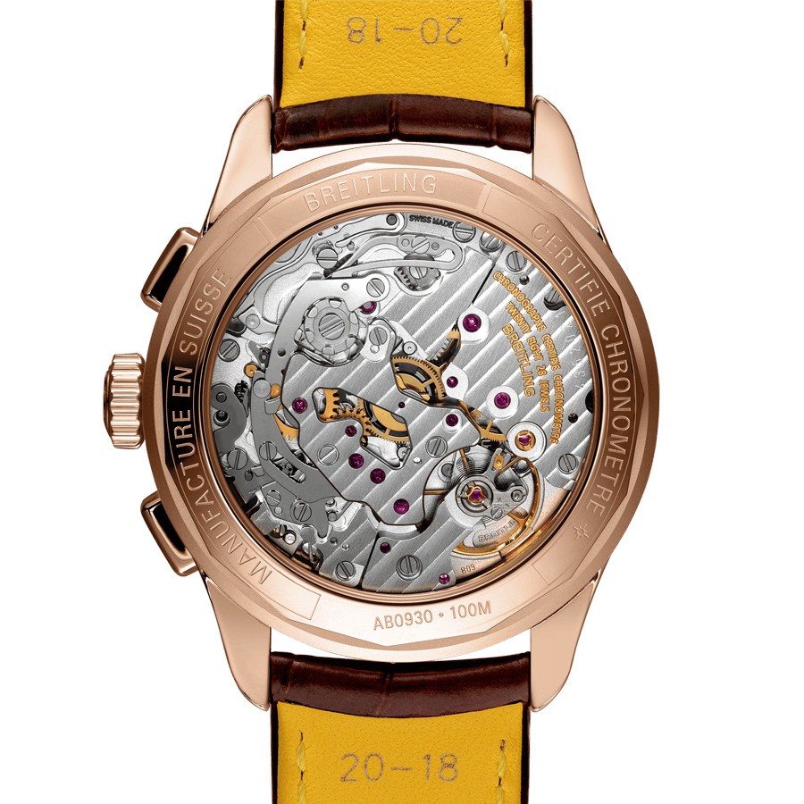 Montre Breitling Premier B09 Automatique Chronograph 40 Or rouge cadran argent bracelet cuir croco brun 40 mm