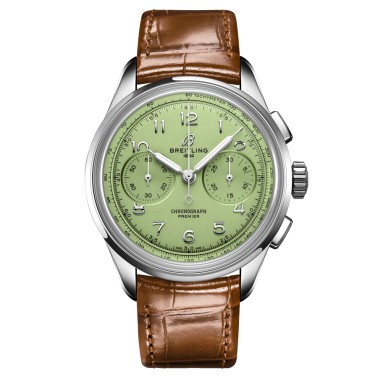 Montre Breitling Premier B09 Automatique Chronograph 40 cadran vert bracelet cuir croco brun 40 mm AB0930D31L1P1