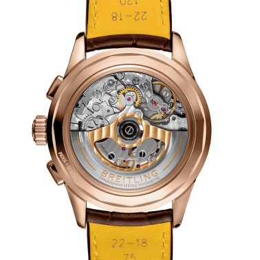 Montre Breitling Premier B25 Automatique Datora 42 Or rouge cadran argent bracelet cuir croco brun 42 mm