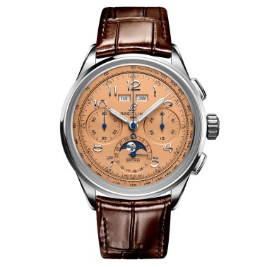 Montre Breitling Premier B25 Automatique Datora 42 cadran cuivre bracelet cuir croco brun 42 mm