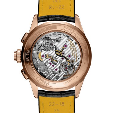 Montre Breitling Premier B15 Automatique Duograph 42 Or rouge cadran noir bracelet cuir croco noir 40 mm