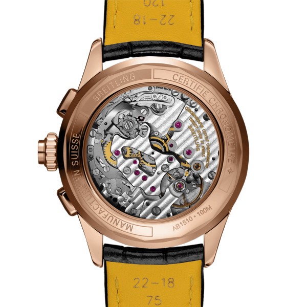 Montre Breitling Premier B15 Automatique Duograph 42 Or rouge cadran noir bracelet cuir croco noir 40 mm RB1510251B1P1
