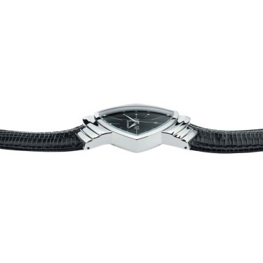 Montre Hamilton Ventura Classic L quartz cadran noir bracelet cuir de vachette façon lézard noir H24411732