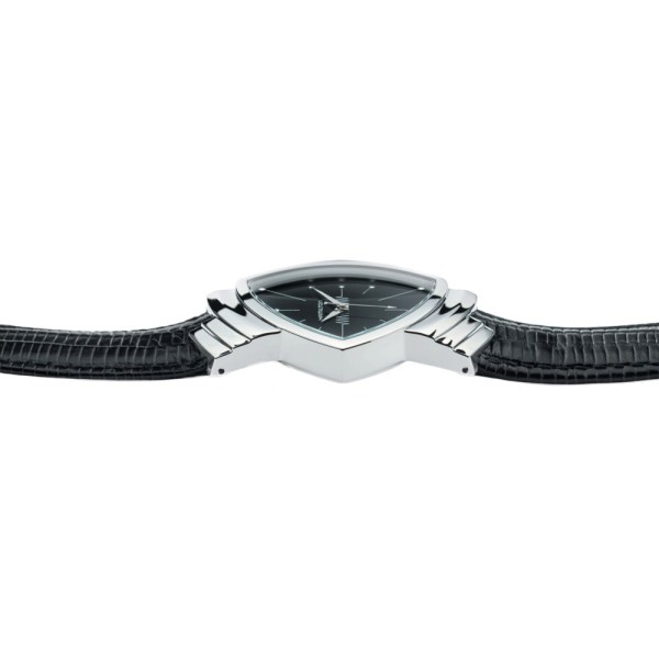 Montre Hamilton Ventura Classic L quartz cadran noir bracelet cuir de vachette façon lézard noir H24411732