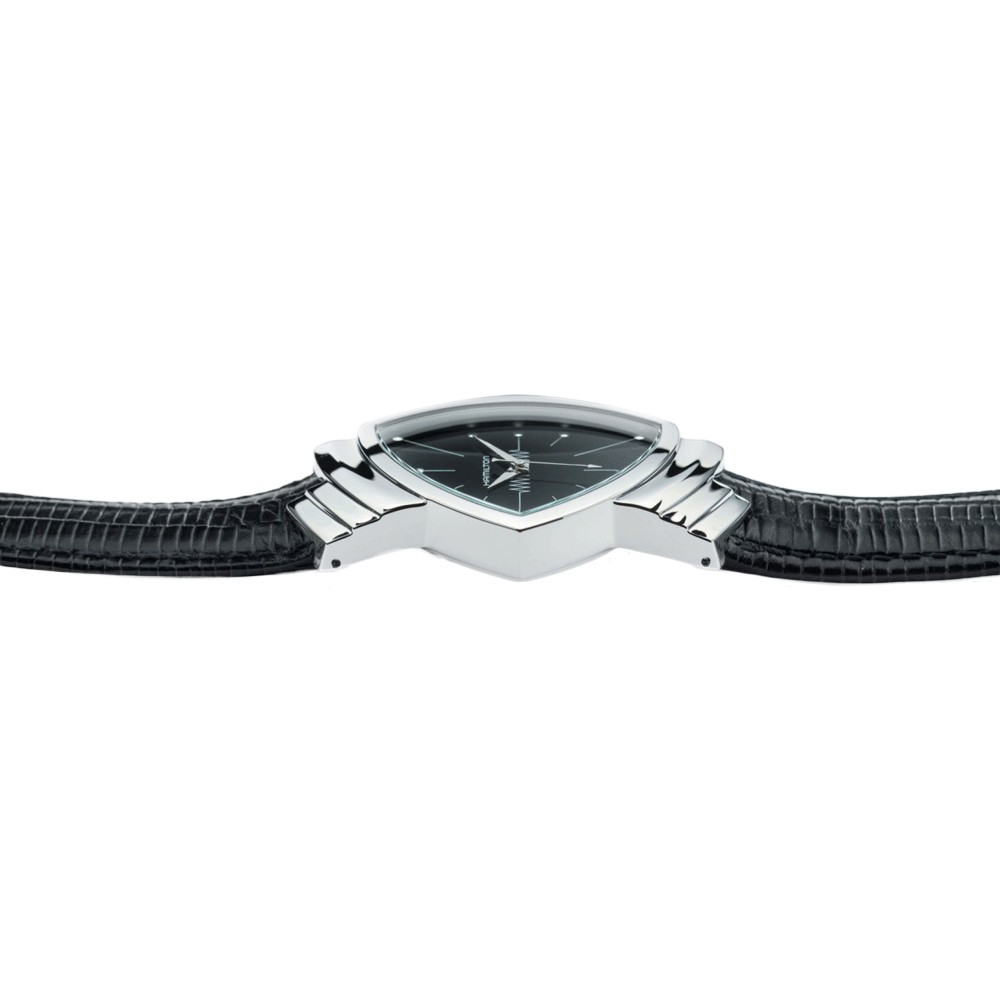 Montre Hamilton Ventura Classic L quartz cadran noir bracelet cuir de vachette façon lézard noir H24411732