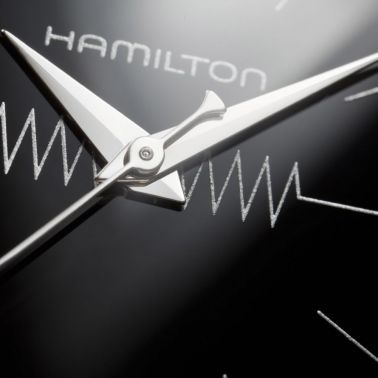 Montre Hamilton Ventura Classic L quartz cadran noir bracelet cuir de vachette façon lézard noir H24411732