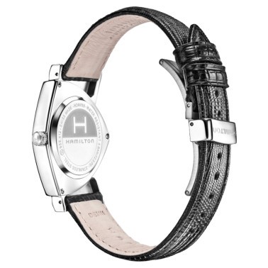 Montre Hamilton Ventura Classic L quartz cadran noir bracelet cuir de vachette façon lézard noir H24411732