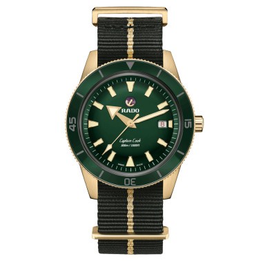 Montre Rado Captain Cook automatique bronze cadran vert bracelet tissu vert 42 mm R32504317