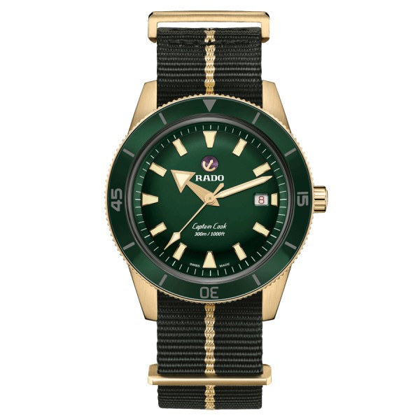 Montre Rado Captain Cook automatique bronze cadran vert bracelet tissu vert 42 mm R32504317