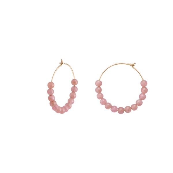 Hoops earrings Ginette NY Maria in pink gold and rhodocrosite