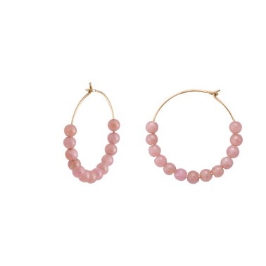 Hoops earrings Ginette NY Maria in pink gold and rhodocrosite
