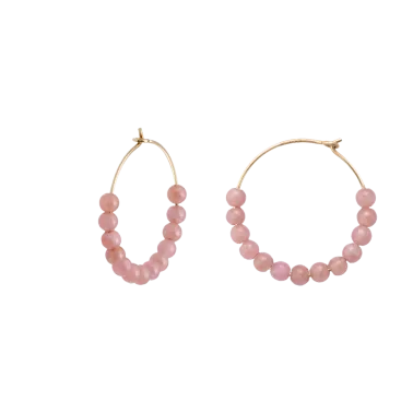 Hoops earrings Ginette NY Maria in pink gold and rhodocrosite