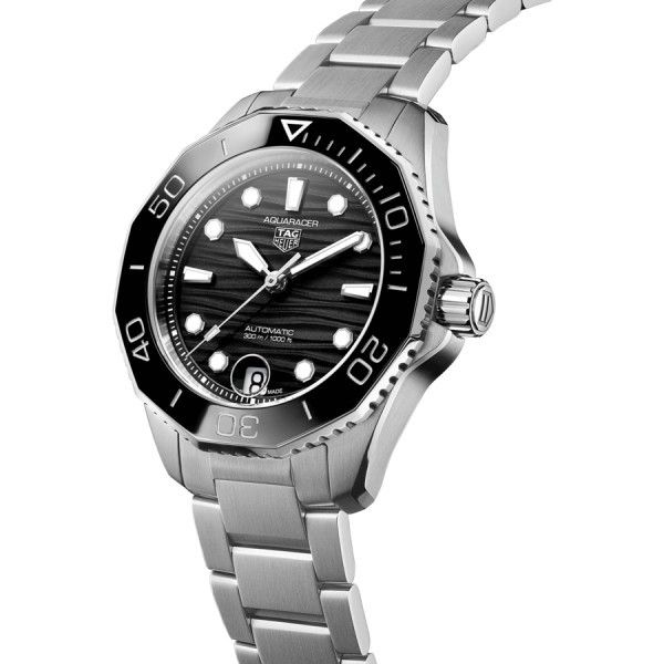Montre TAG Heuer Aquaracer Professional 300 Calibre 5 cadran noir laqué bracelet acier 36 mm WBP231D.BA0626