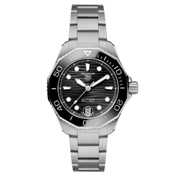 Montre TAG Heuer Aquaracer Professional 300 Calibre 5 cadran noir laqué bracelet acier 36 mm WBP231D.BA0626