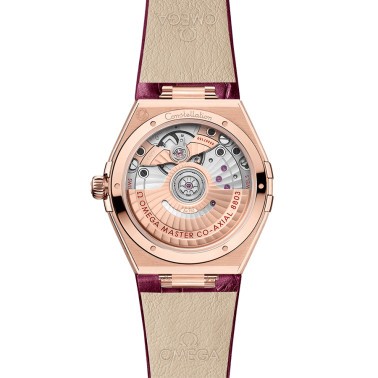 Montre Omega Constellation Master Chronometer Petite Seconde Or Sedna et Diamants cadran rouge bracelet cuir rouge 34 mm 131.58.