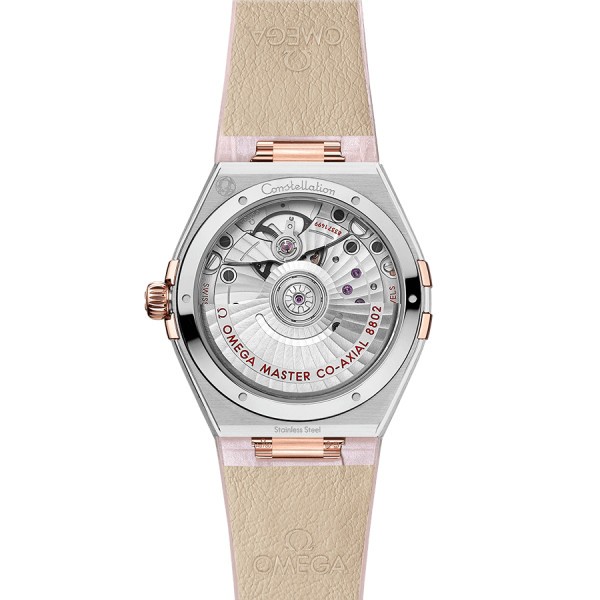 Montre Omega Constellation Master Chronometer Petite Seconde Or Sedna et Diamants automatique cadran blanc bracelet cuir rose 34