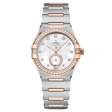 Montre Omega Constellation Master Chronometer Petite Seconde Or Sedna et Diamants automatique cadran blanc bracelet acier 34 mm 