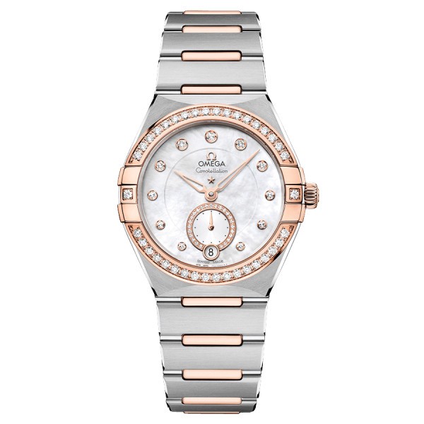 Montre Omega Constellation Master Chronometer Petite Seconde Or Sedna et Diamants automatique cadran blanc bracelet acier 34 mm 